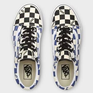 NWOT VANS OLD SCHOOL BIG CHECKERED SHOES Blue Black Cream WOMENS 8 MENS 6.5